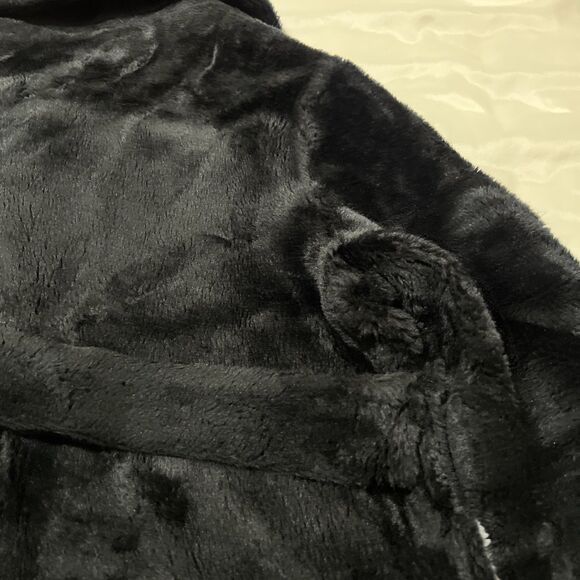 VTG Faux Fur Coat Double Breasted Black Disco 70s Mod Goth Glam Witchy 20.5" pit - Picture 9 of 10